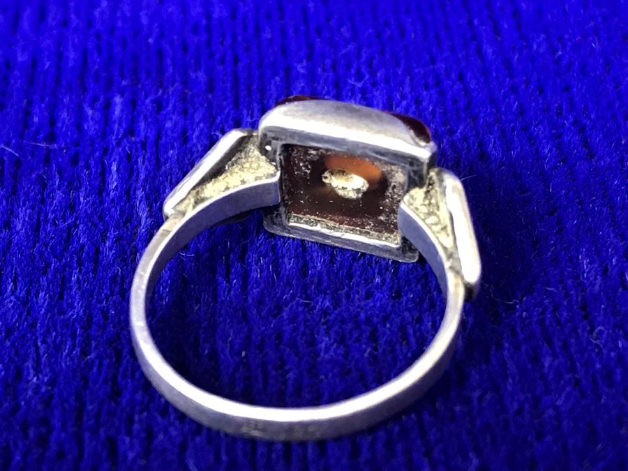 Vintage Signed Sterling Silver Amber Ring 3.1g Size 6.5 [Photo 7]
