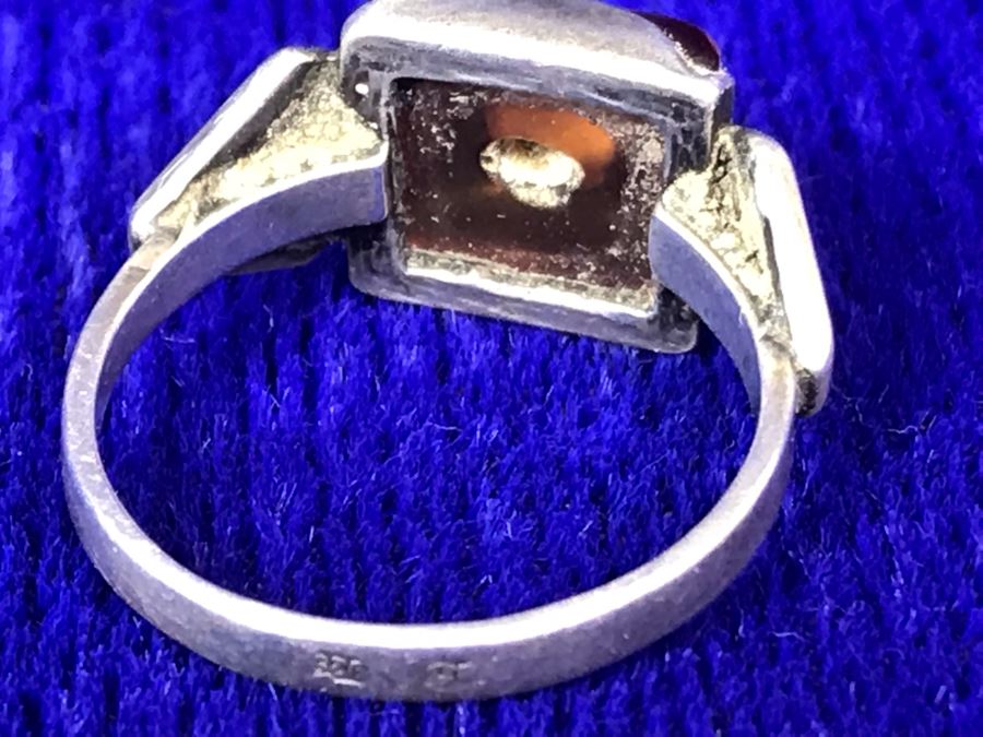 Vintage Signed Sterling Silver Amber Ring 3.1g Size 6.5 [Photo 8]