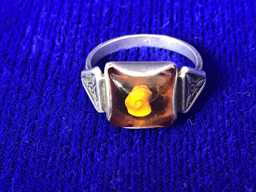 Vintage Signed Sterling Silver Amber Ring 3.1g Size 6.5 [Photo 6]