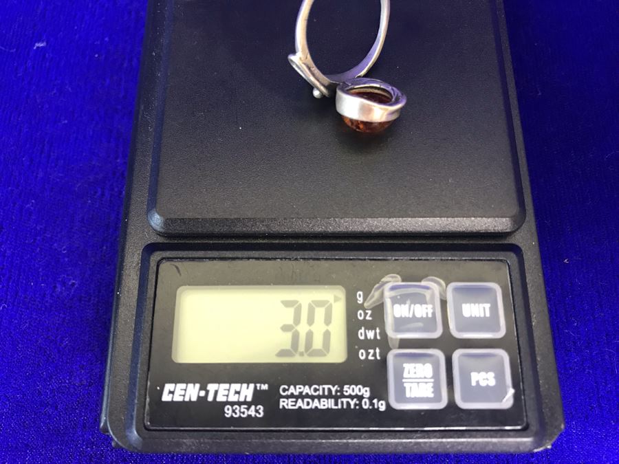 Vintage Signed Sterling Silver Amber Ring 3g Size 7 [Photo 6]