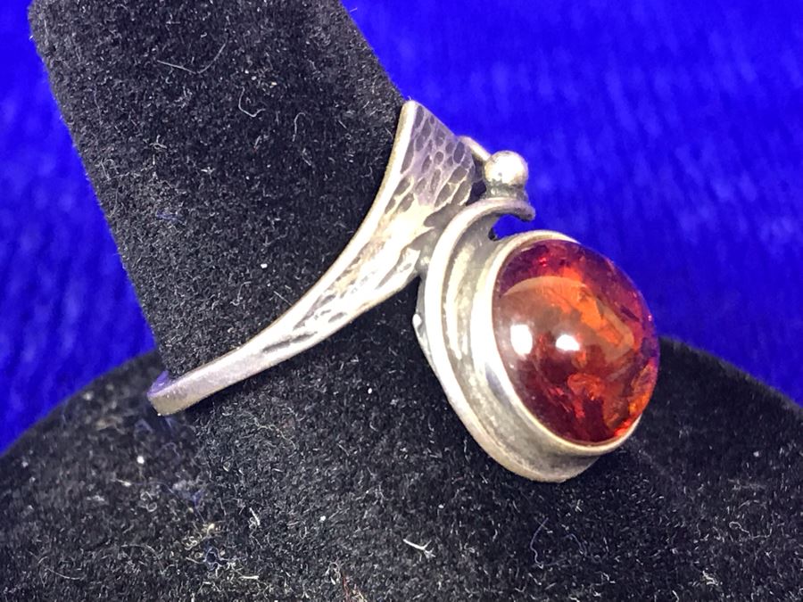 Vintage Signed Sterling Silver Amber Ring 3g Size 7 [Photo 4]