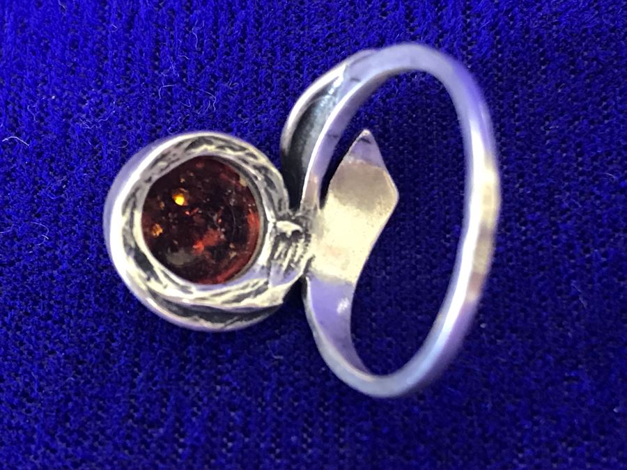 Vintage Signed Sterling Silver Amber Ring 3g Size 7 [Photo 7]