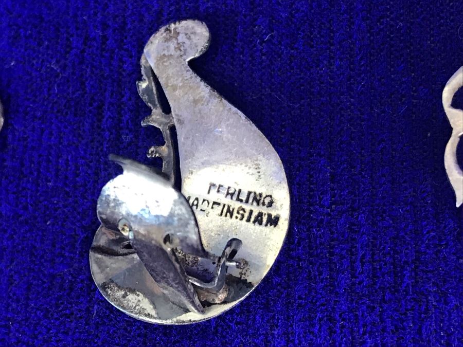 Vintage SIAM Sterling Silver Jewelry: Pendant, Brooch Pin, Bracelet and Pair Of Clip On Earrings 36g TW [Photo 13]