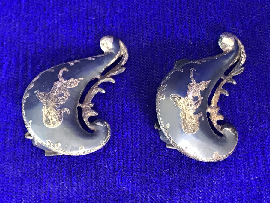 Vintage SIAM Sterling Silver Jewelry: Pendant, Brooch Pin, Bracelet and Pair Of Clip On Earrings 36g TW [Photo 11]