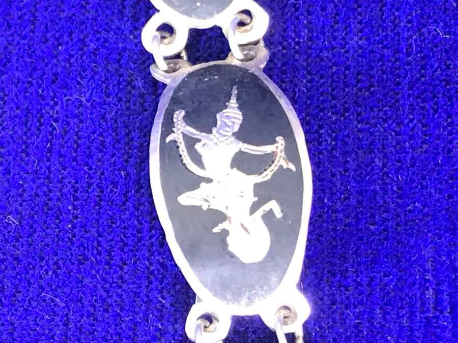 Vintage SIAM Sterling Silver Jewelry: Pendant, Brooch Pin, Bracelet and Pair Of Clip On Earrings 36g TW [Photo 20]