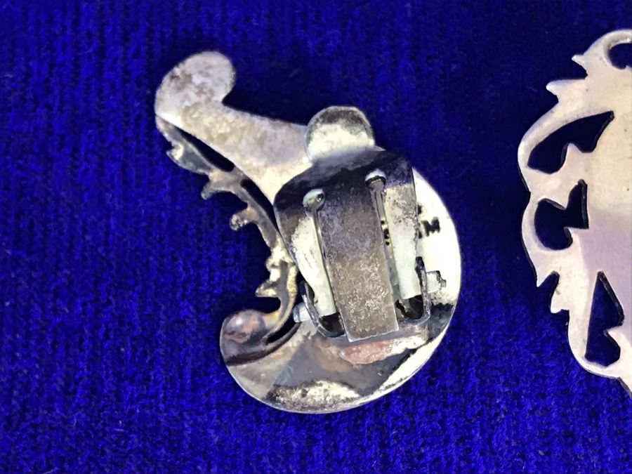 Vintage SIAM Sterling Silver Jewelry: Pendant, Brooch Pin, Bracelet and Pair Of Clip On Earrings 36g TW [Photo 12]