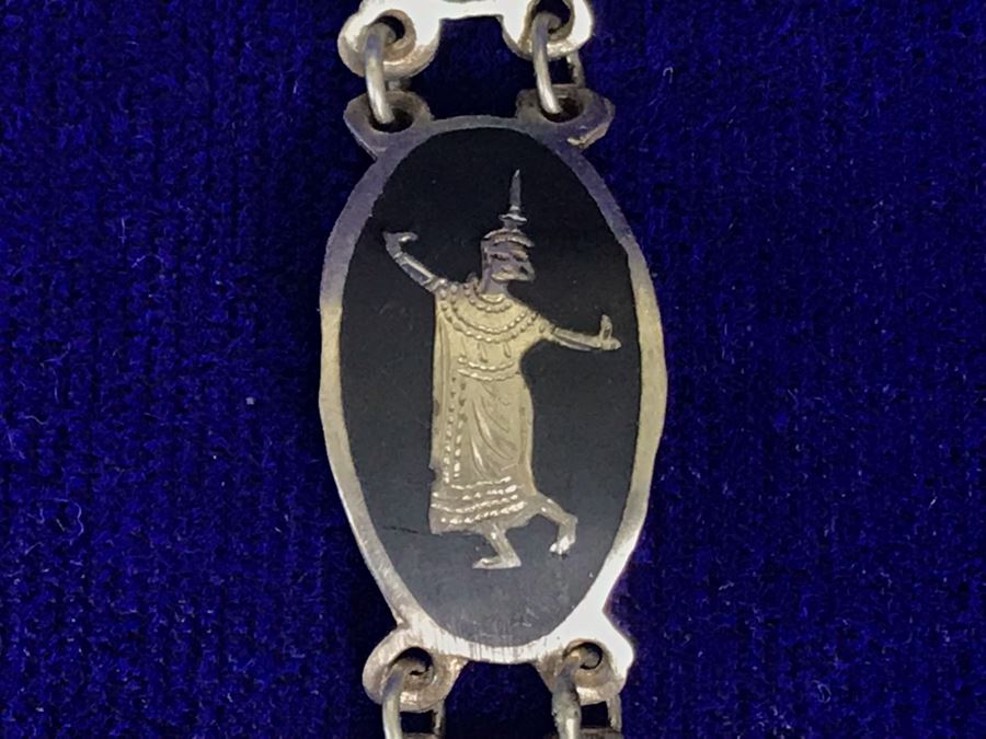 Vintage SIAM Sterling Silver Jewelry: Pendant, Brooch Pin, Bracelet and Pair Of Clip On Earrings 36g TW [Photo 22]