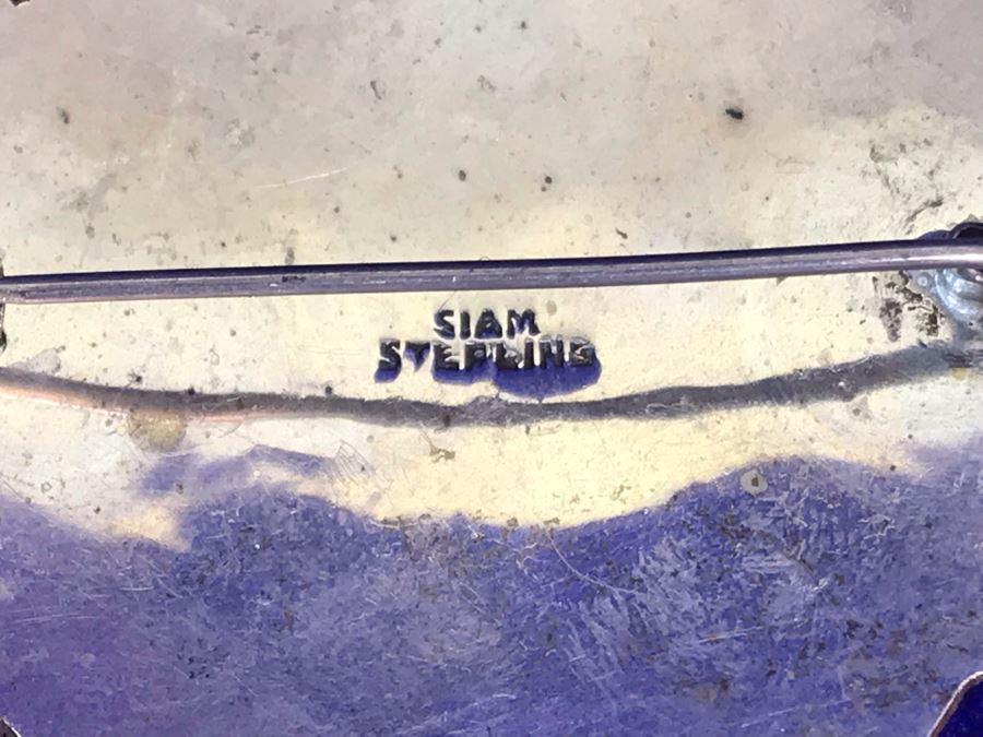 Vintage SIAM Sterling Silver Jewelry: Pendant, Brooch Pin, Bracelet and Pair Of Clip On Earrings 36g TW [Photo 7]