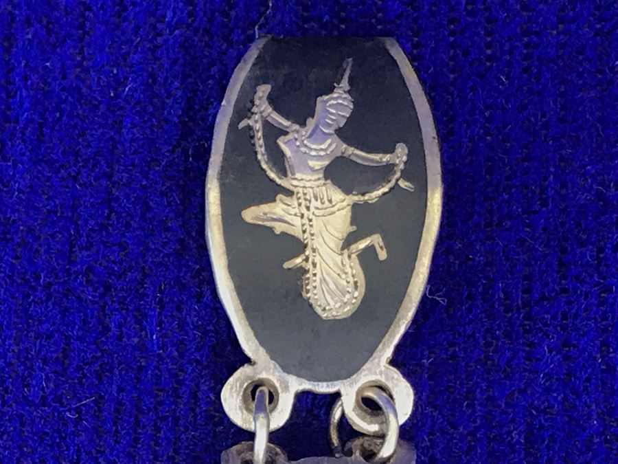 Vintage SIAM Sterling Silver Jewelry: Pendant, Brooch Pin, Bracelet and Pair Of Clip On Earrings 36g TW [Photo 17]