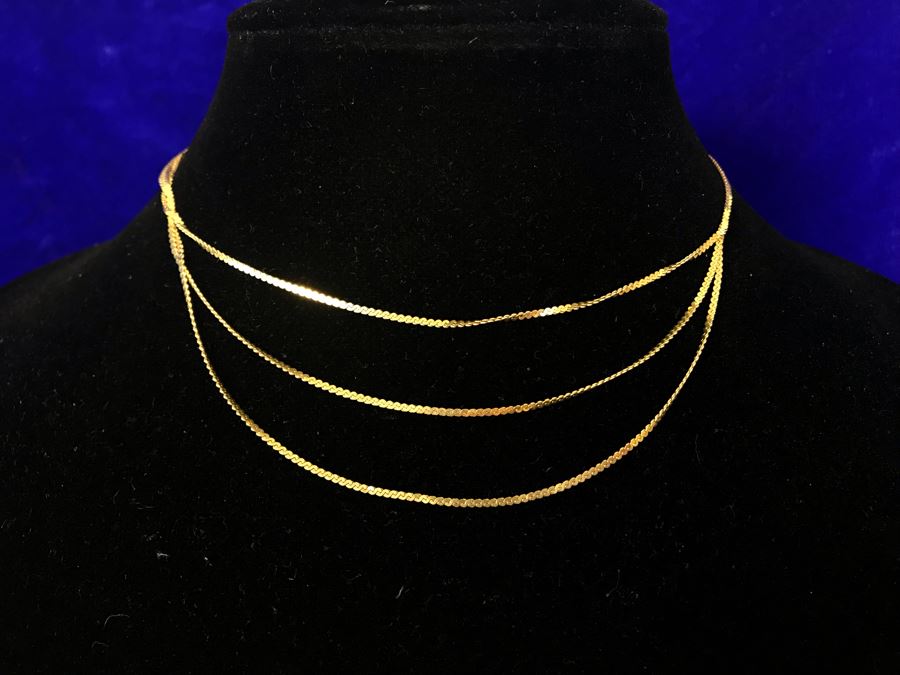 14K Gold Made In Italy Triple-Strand 14' Necklace 5.1g [Photo 2]