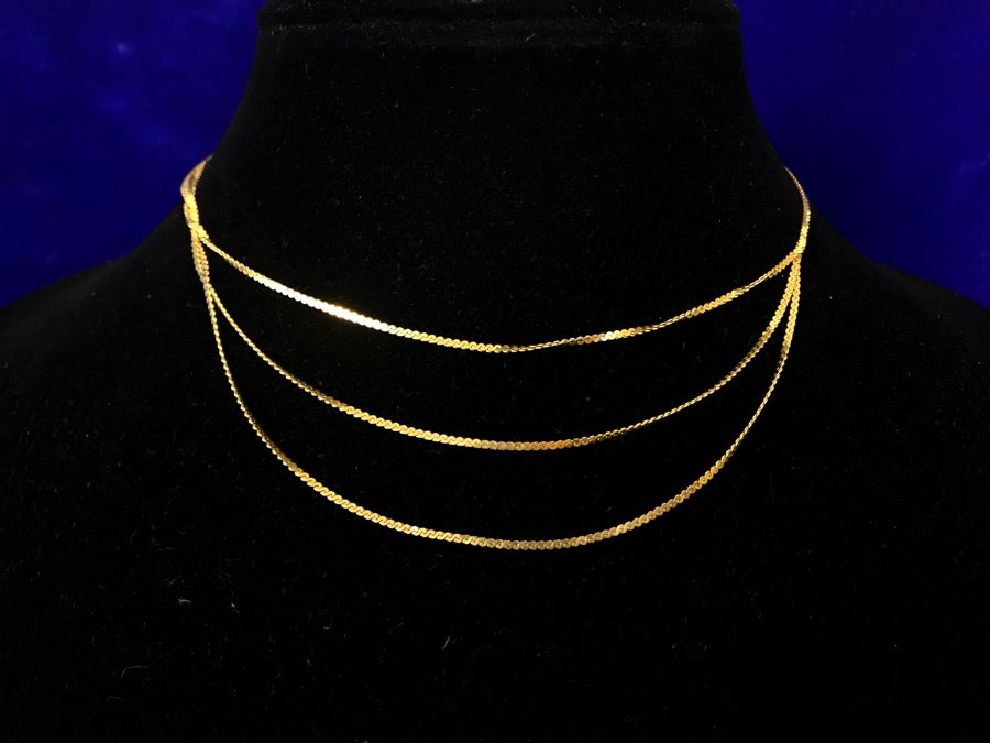 14K Gold Made In Italy Triple-Strand 14' Necklace 5.1g [Photo 3]