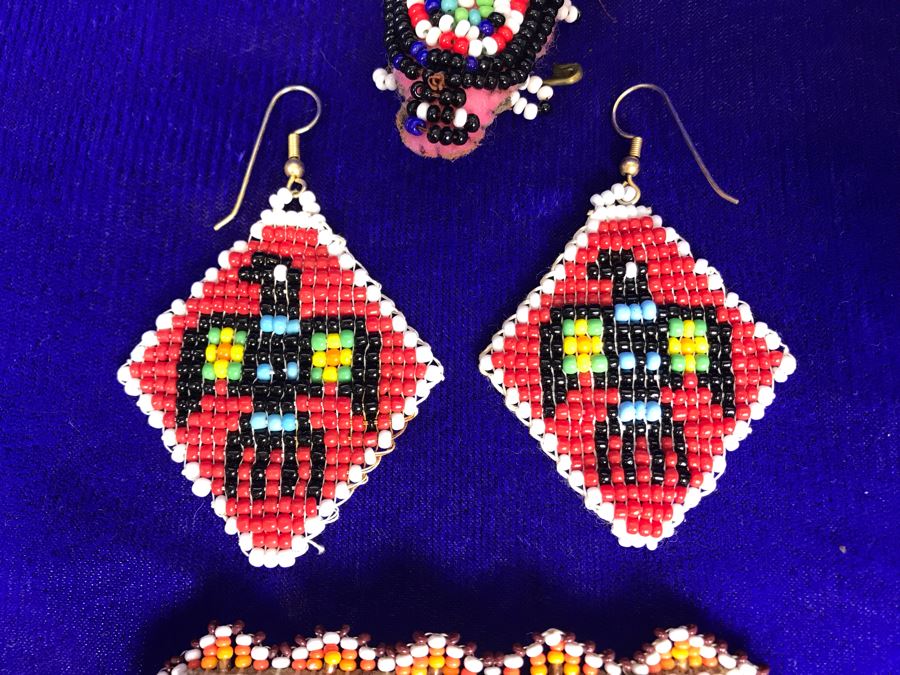 Vintage Beaded Jewelry Lot: Earrings, Hair Clip And Brooch Pin [Photo 2]