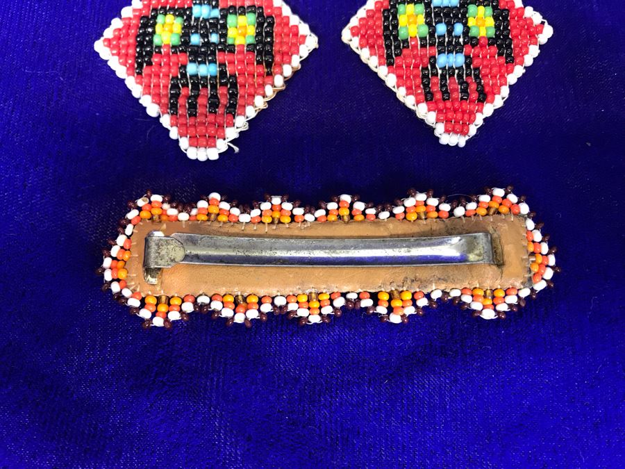 Vintage Beaded Jewelry Lot: Earrings, Hair Clip And Brooch Pin [Photo 4]