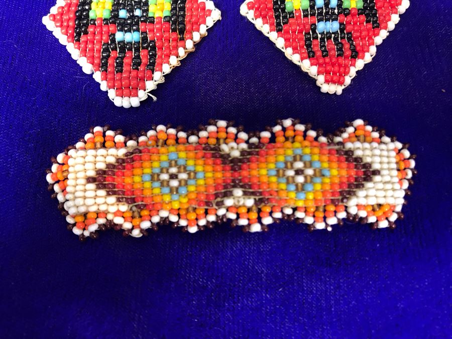 Vintage Beaded Jewelry Lot: Earrings, Hair Clip And Brooch Pin [Photo 3]