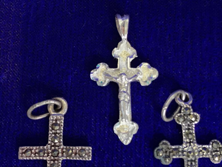 (8) Collecton Of Sterling Silver Crosses Pendants 10.6g [Photo 3]