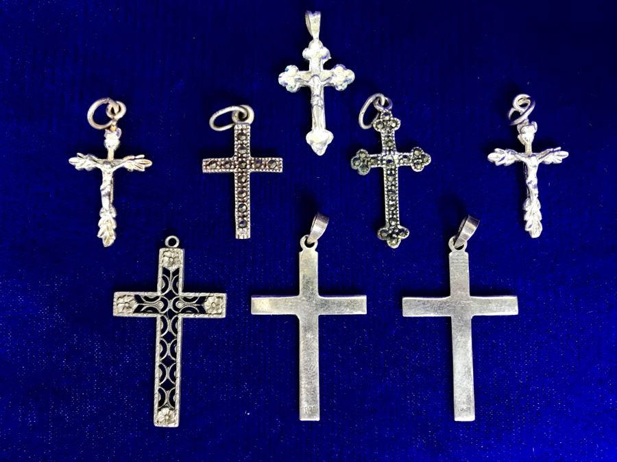 (8) Collecton Of Sterling Silver Crosses Pendants 10.6g