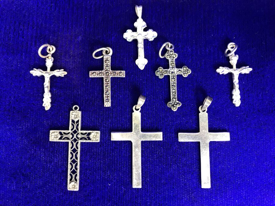 (8) Collecton Of Sterling Silver Crosses Pendants 10.6g [Photo 2]