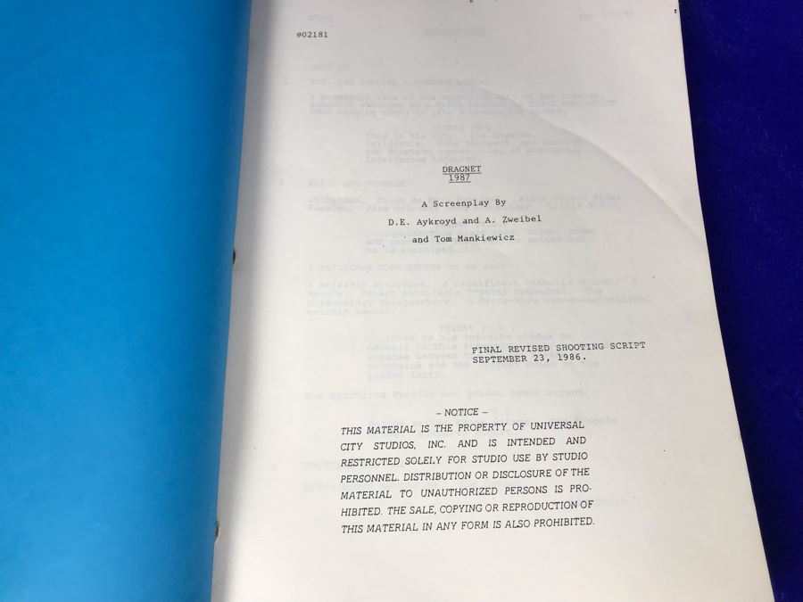 Vintage 1987 Dragnet Movie Script Universal City Studios, CA September 23, 1986 Final Revised Shooting Script [Photo 3]
