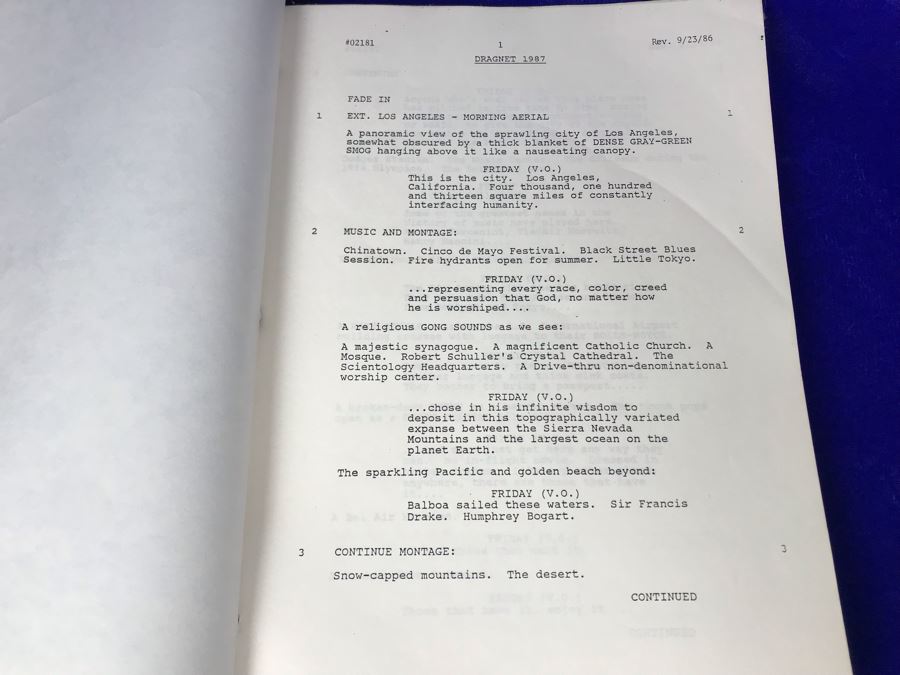 Vintage 1987 Dragnet Movie Script Universal City Studios, CA September 23, 1986 Final Revised Shooting Script [Photo 5]