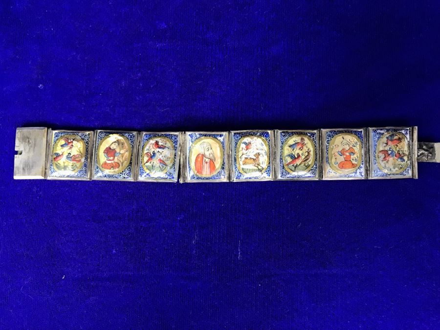 Vintage Handpainted Shell 8' Bracelet - One Hinge Needs Repair [Photo 2]