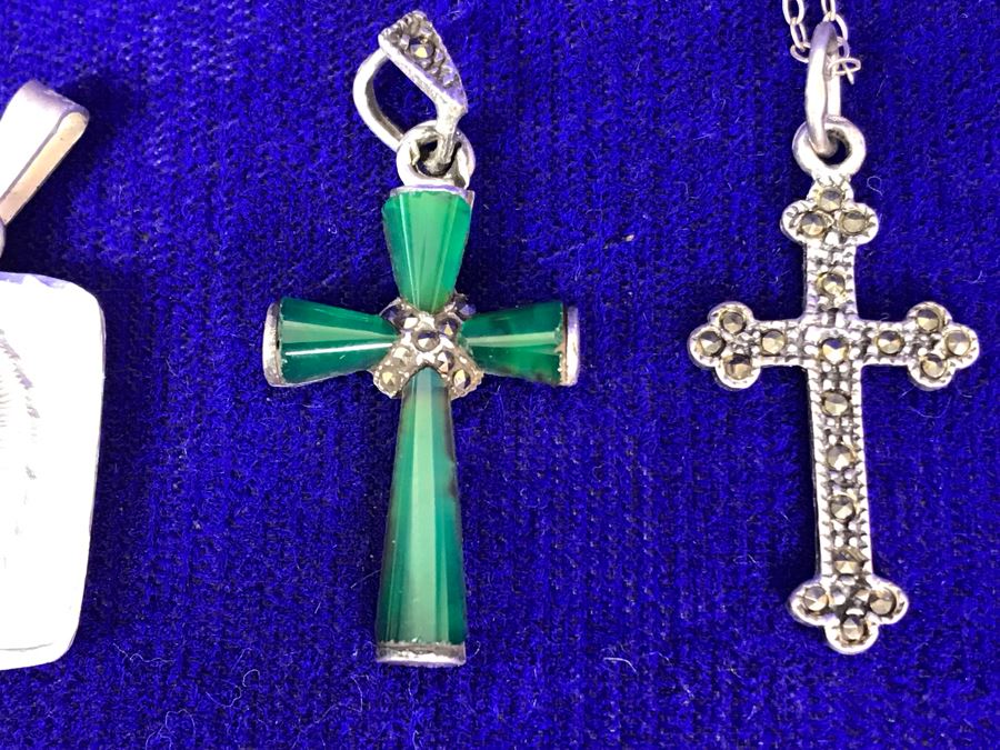 (3) Sterling Silver Religious Pendants And Sterling Silver Chain Necklace 7.9g [Photo 5]