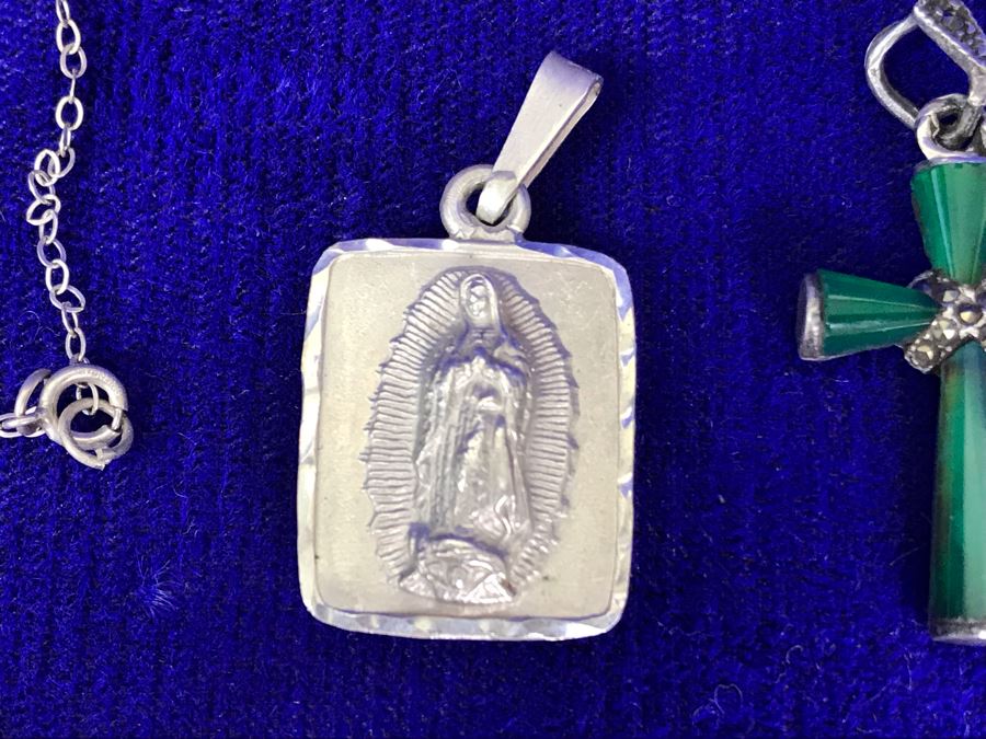 (3) Sterling Silver Religious Pendants And Sterling Silver Chain Necklace 7.9g [Photo 6]