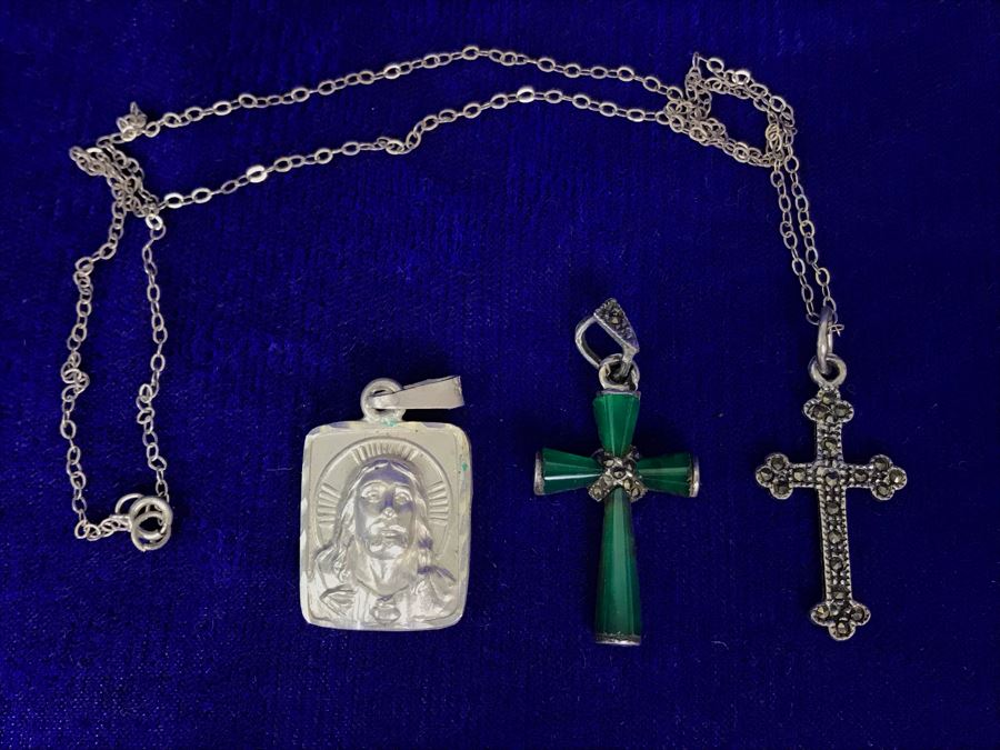 (3) Sterling Silver Religious Pendants And Sterling Silver Chain Necklace 7.9g [Photo 9]
