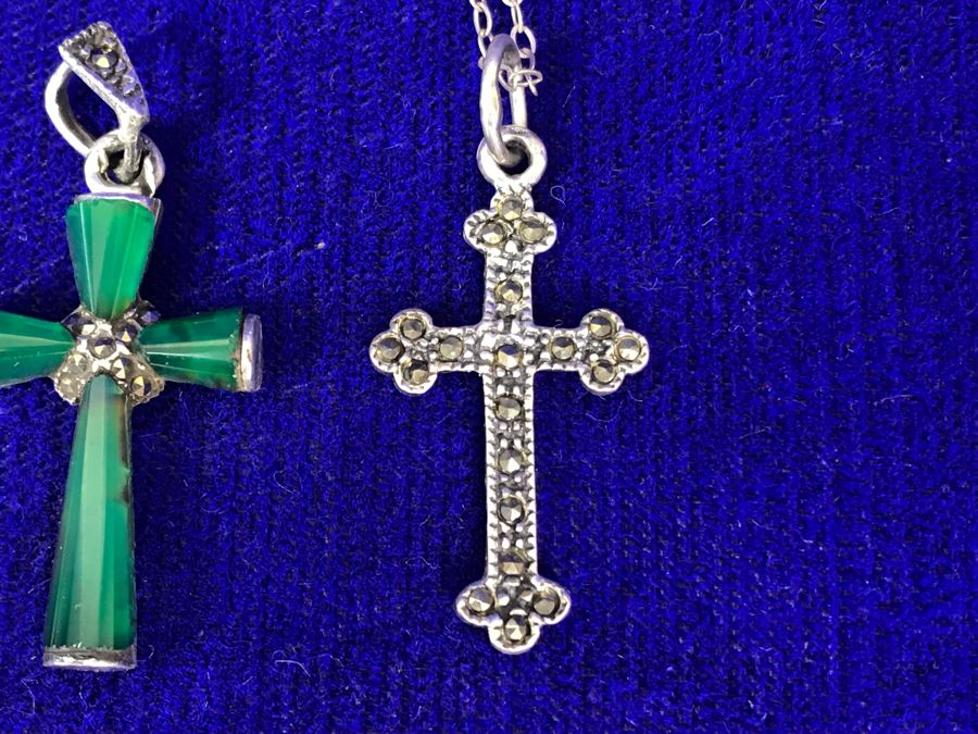 (3) Sterling Silver Religious Pendants And Sterling Silver Chain Necklace 7.9g [Photo 4]