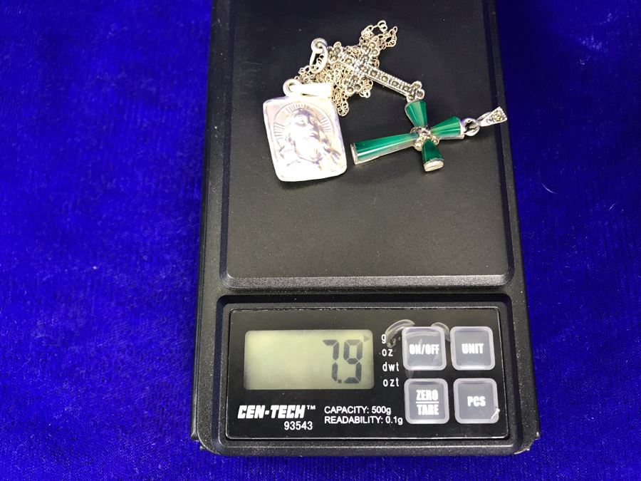 (3) Sterling Silver Religious Pendants And Sterling Silver Chain Necklace 7.9g [Photo 10]