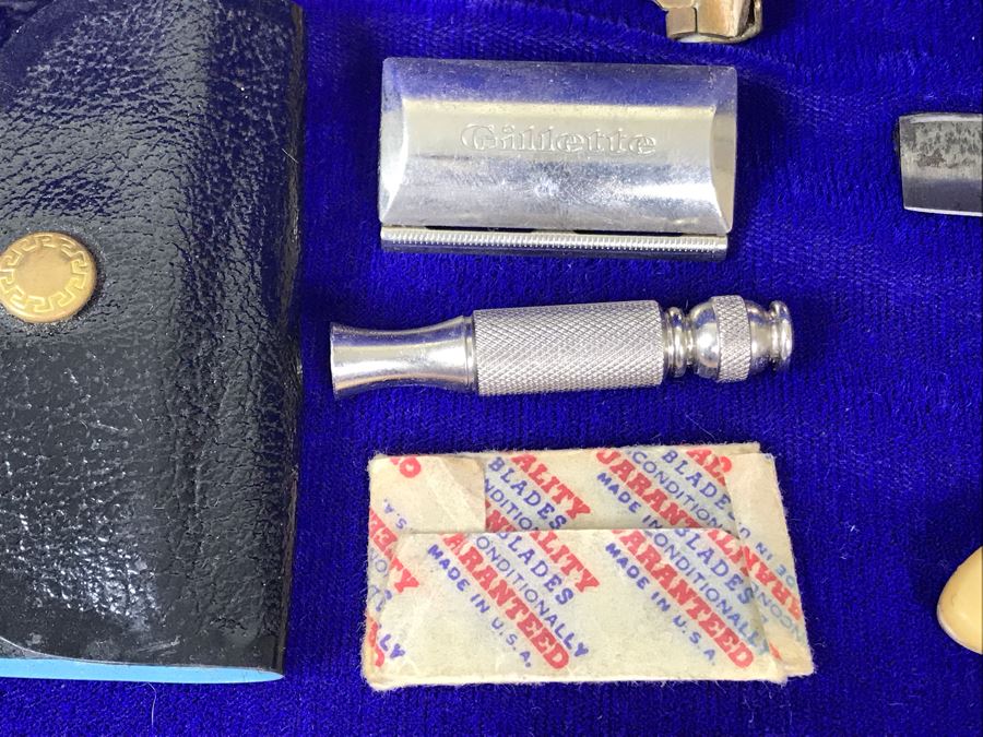 Collection Of Vintage Razors Including Vintage Straight Razor And Vintage Gillette Razor With Blades In Vintage Case (Upper Right) [Photo 7]