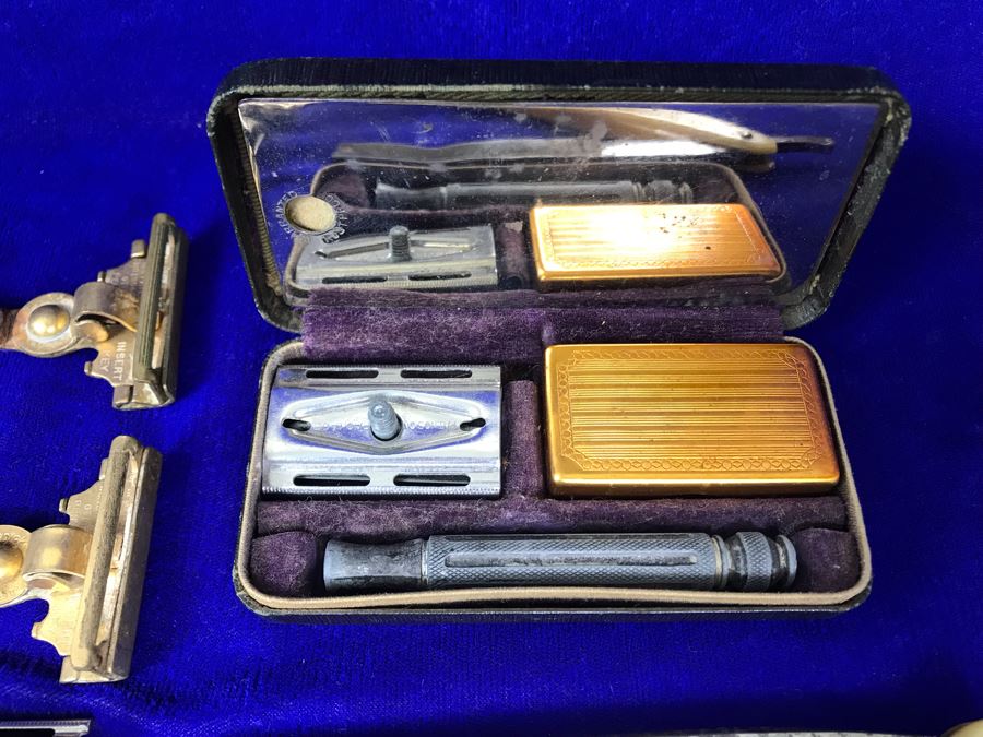 Collection Of Vintage Razors Including Vintage Straight Razor And Vintage Gillette Razor With Blades In Vintage Case (Upper Right) [Photo 3]
