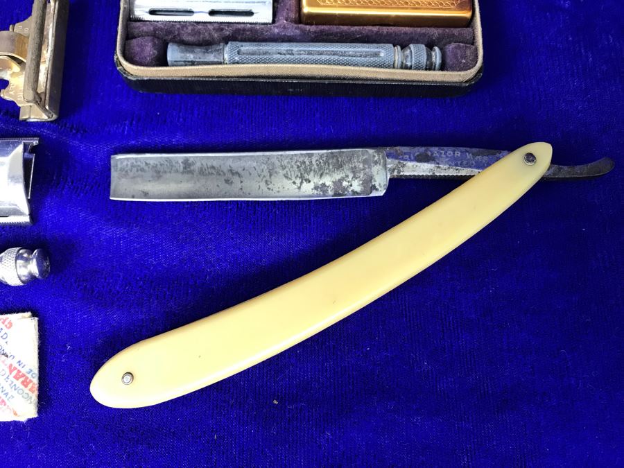Collection Of Vintage Razors Including Vintage Straight Razor And Vintage Gillette Razor With Blades In Vintage Case (Upper Right) [Photo 4]
