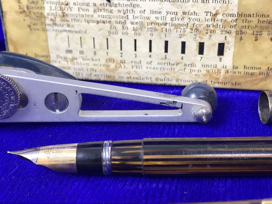 Vintage 14K Gold Sheaffer's Fountain Pen, Cross Ballpoint Pen And Leroy Adjustable Scriber Lettering Kit With Box  [Photo 10]