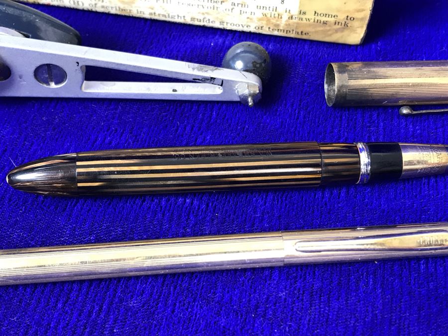 Vintage 14K Gold Sheaffer's Fountain Pen, Cross Ballpoint Pen And Leroy Adjustable Scriber Lettering Kit With Box  [Photo 6]