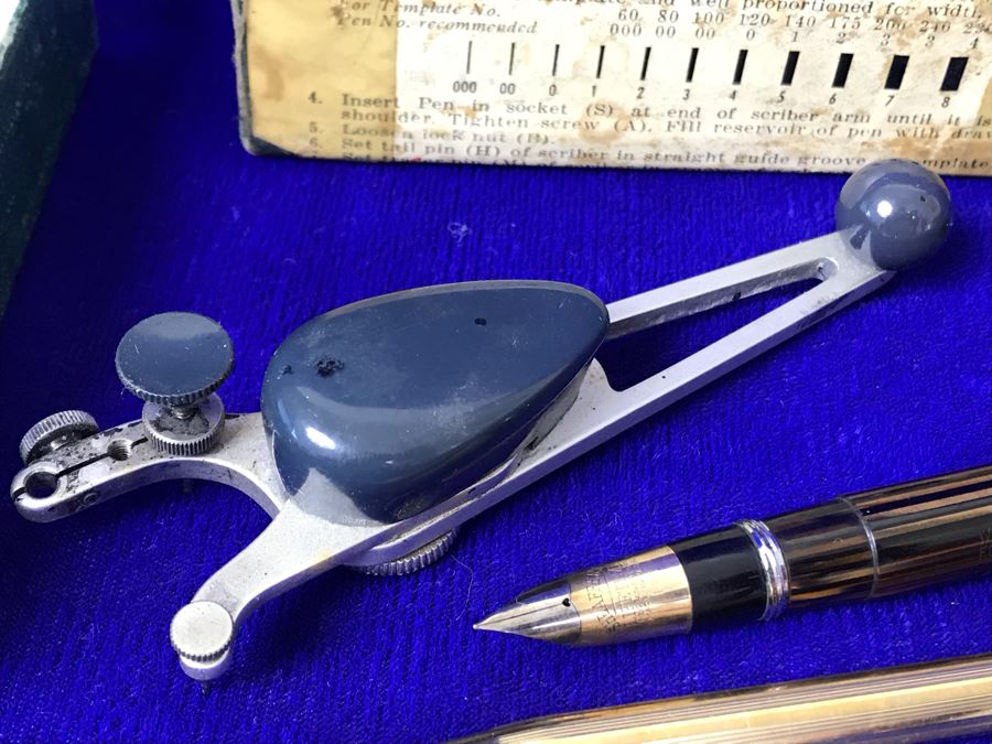 Vintage 14K Gold Sheaffer's Fountain Pen, Cross Ballpoint Pen And Leroy Adjustable Scriber Lettering Kit With Box  [Photo 11]