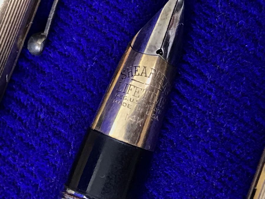 Vintage 14K Gold Sheaffer's Fountain Pen, Cross Ballpoint Pen And Leroy Adjustable Scriber Lettering Kit With Box  [Photo 4]