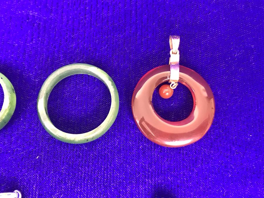 JUST ADDED - Various Pendants And Rings Including Carved Jade Pendants Some With 18K Gold Bales [Photo 8]