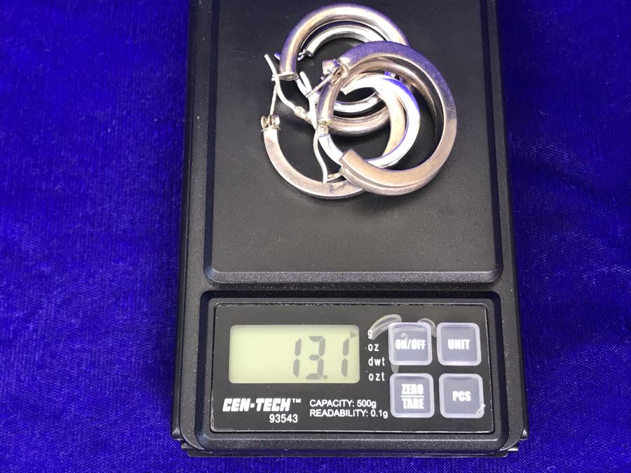 (3) Pairs Of Sterling Silver Hoops Earrings 13.1g TW [Photo 6]