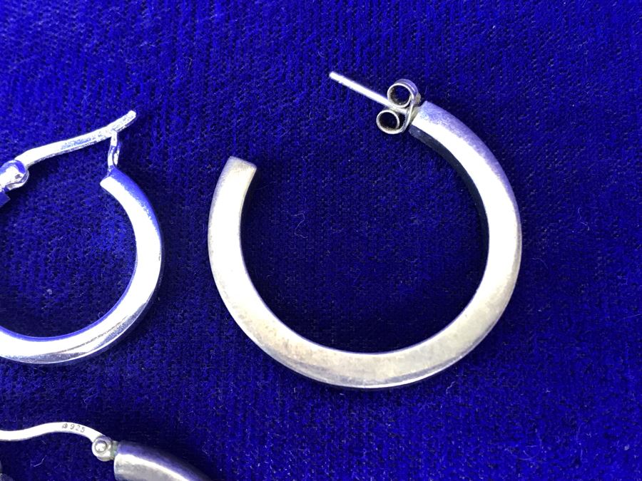 (3) Pairs Of Sterling Silver Hoops Earrings 13.1g TW [Photo 5]