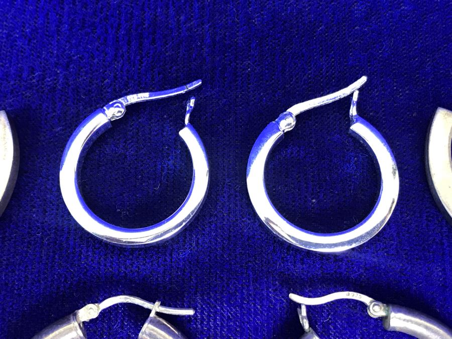 (3) Pairs Of Sterling Silver Hoops Earrings 13.1g TW [Photo 4]