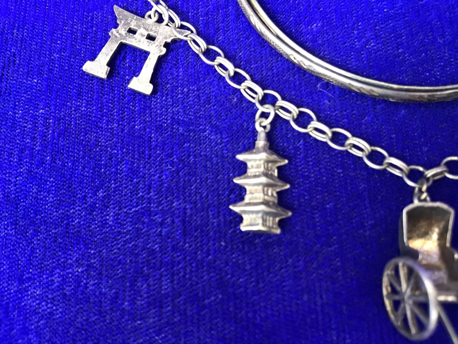 JUST ADDED - Asian Sterling Silver Charm Bracelet And Sterling Silver Bracelet 20.7g [Photo 4]