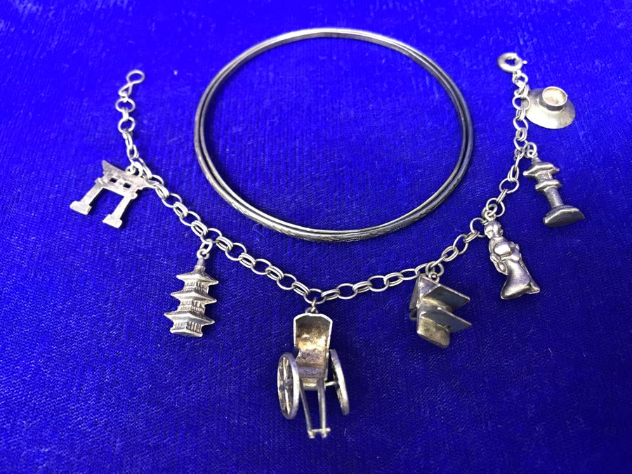 JUST ADDED - Asian Sterling Silver Charm Bracelet And Sterling Silver Bracelet 20.7g [Photo 2]