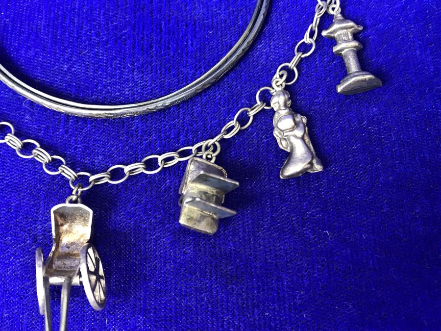 JUST ADDED - Asian Sterling Silver Charm Bracelet And Sterling Silver Bracelet 20.7g [Photo 6]