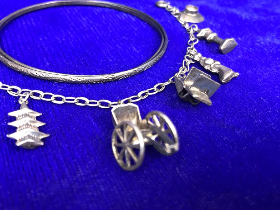 JUST ADDED - Asian Sterling Silver Charm Bracelet And Sterling Silver Bracelet 20.7g [Photo 3]