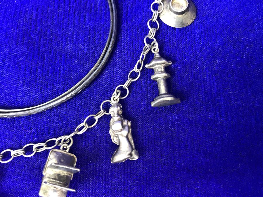 JUST ADDED - Asian Sterling Silver Charm Bracelet And Sterling Silver Bracelet 20.7g [Photo 7]