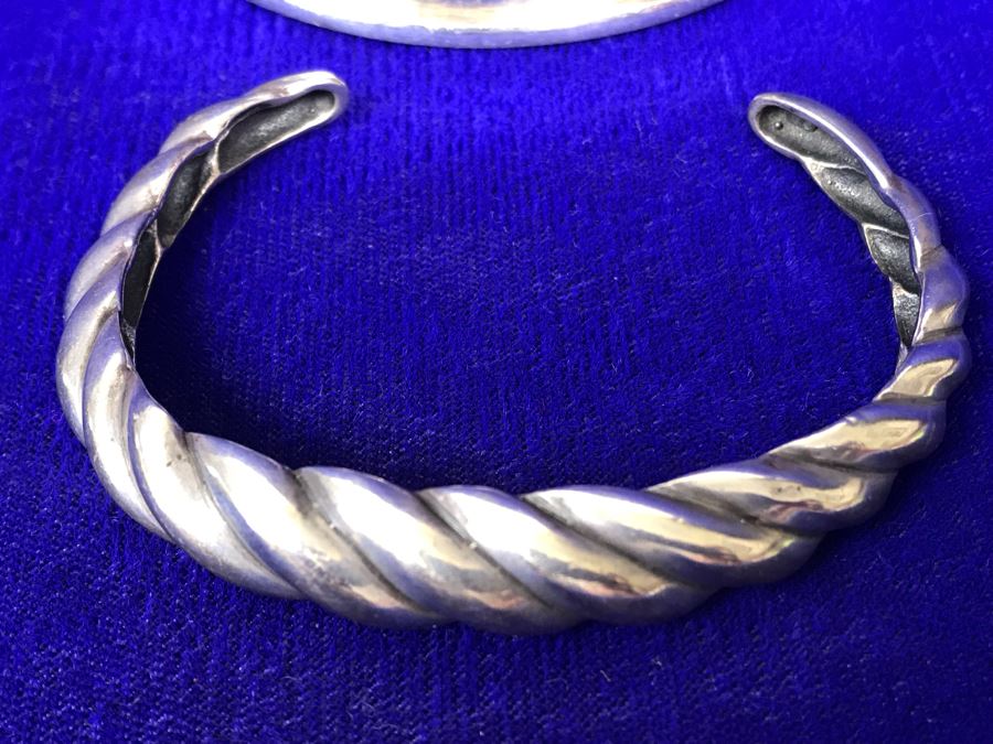 JUST ADDED - Pair Of Sterling Silver Cuff Bracelets - Lois Hill In Front 63g TW [Photo 8]