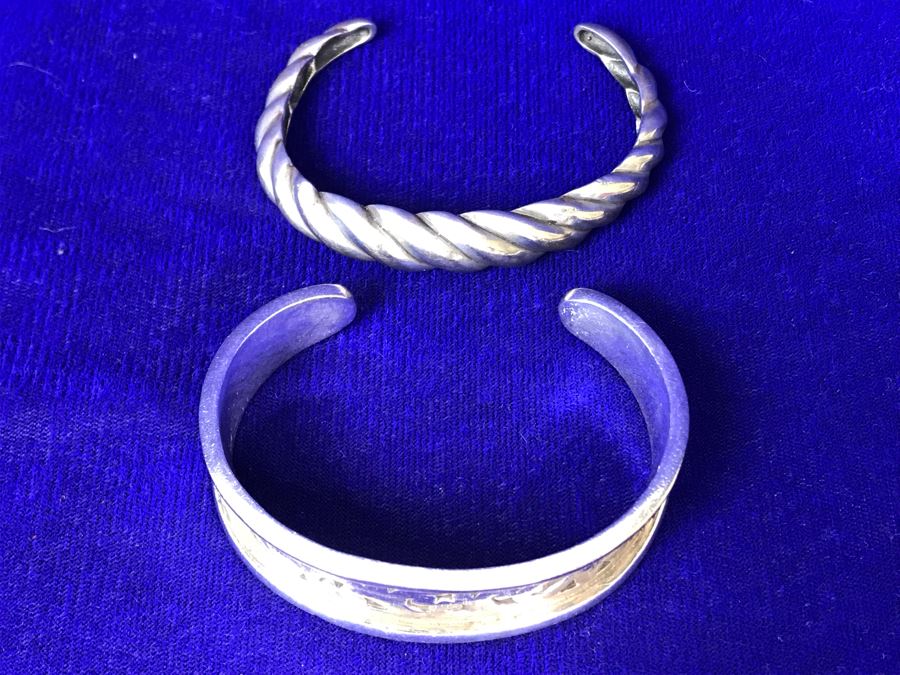 JUST ADDED - Pair Of Sterling Silver Cuff Bracelets - Lois Hill In Front 63g TW [Photo 3]