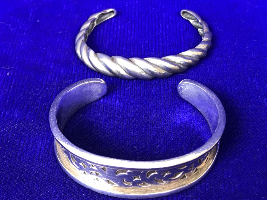 JUST ADDED - Pair Of Sterling Silver Cuff Bracelets - Lois Hill In Front 63g TW [Photo 2]