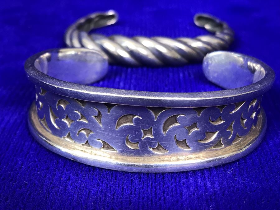 JUST ADDED - Pair Of Sterling Silver Cuff Bracelets - Lois Hill In Front 63g TW [Photo 1]