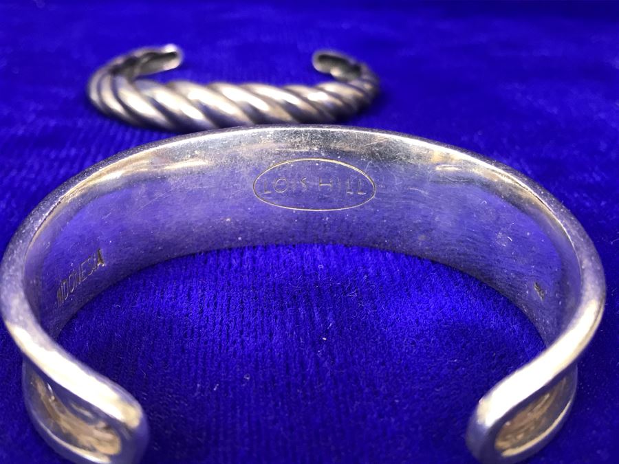 JUST ADDED - Pair Of Sterling Silver Cuff Bracelets - Lois Hill In Front 63g TW [Photo 5]
